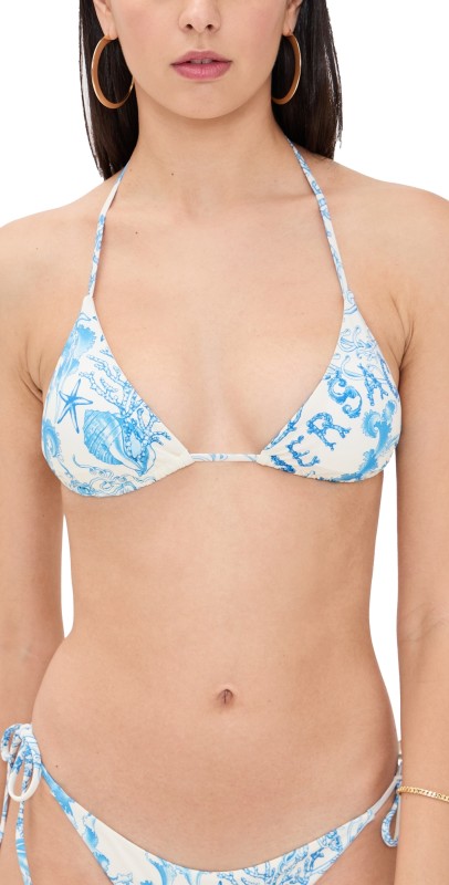 Versace Barocco All Over Print Bikini Top Eggshell/Bright DV Blue