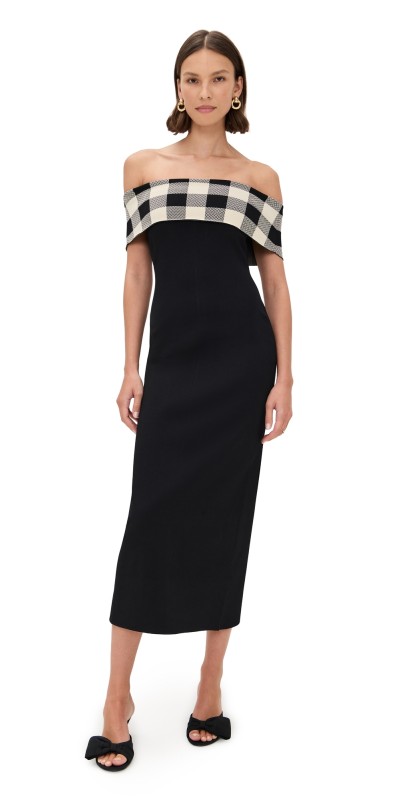 POSSE Pippa Off Shoulder Dress Heritage Plaid