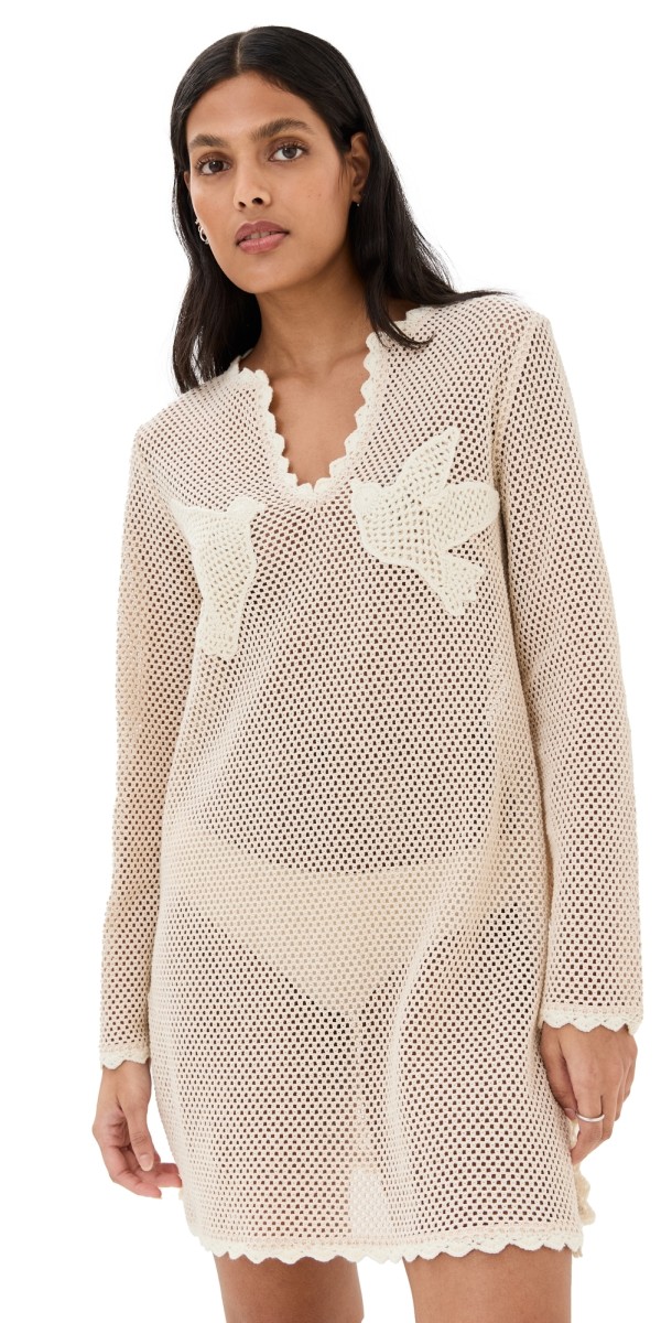 Sea Sally Crochet Mini Dress Tan