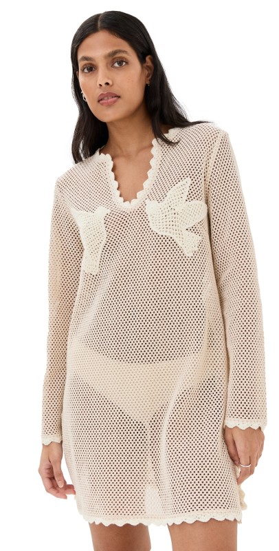 Sea Sally Crochet Mini Dress Tan