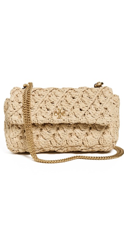 Tory Burch Kira Crochet Mini Flap Bag Natural