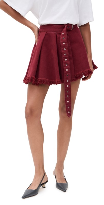 Marques'Almeida Dyed Drill Mini Pleated Skirt Burgundy