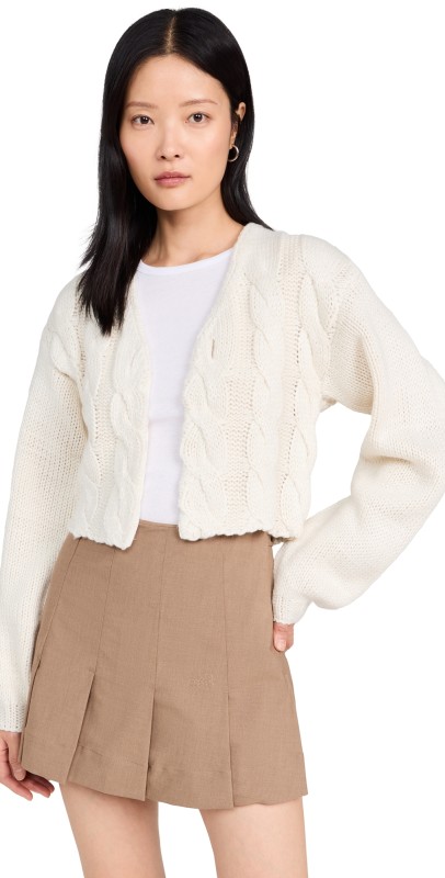 Moon River Puff Sleeve Knit Cardigan Sweater Ivory