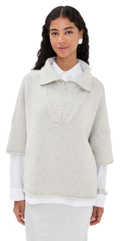 TWP In the Morning Half Zip Cashmere Sweatshirt Light Heather Grey