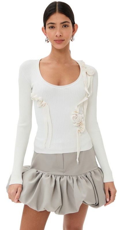 Coperni Knitted Ribbon Long Sleeved Top White