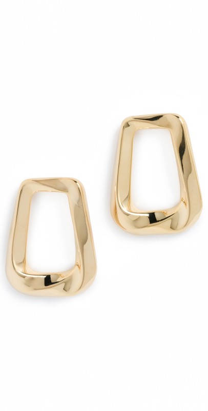 By Adina Eden Solid Open Curved Rectangular Stud Earrings Gold