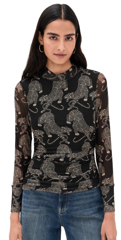 FARM Rio Striped Tigers Black Tulle Blouse Striped Tigers Black