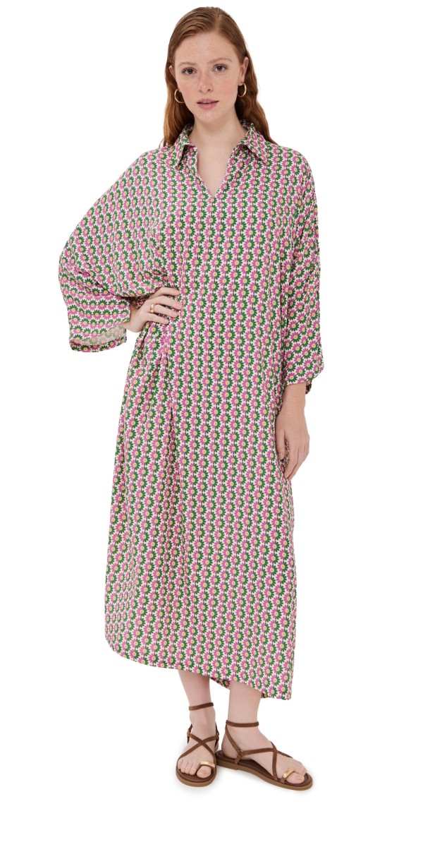 La Vie Style House Linen Floral Maxi Everyday Dress Purple/Gr