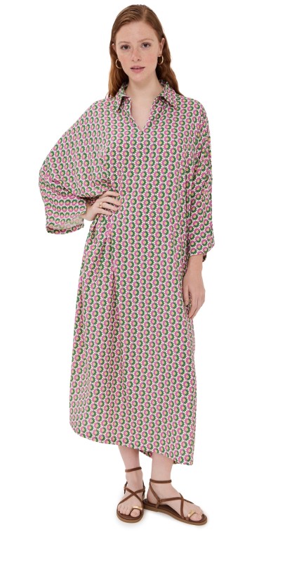 La Vie Style House Linen Floral Maxi Everyday Dress Purple/Gr