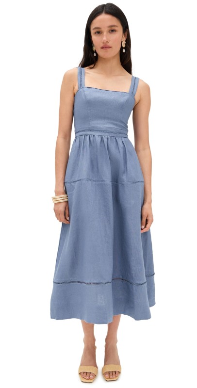 Reformation Everett Linen Dress Cornflower