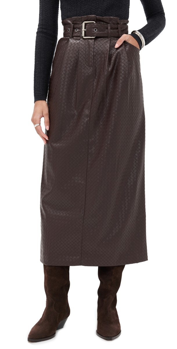 ROTATE Midi Paper Waist Skirt Chicory Coffee
