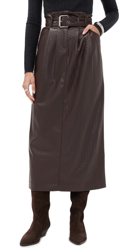 ROTATE Midi Paper Waist Skirt Chicory Coffee