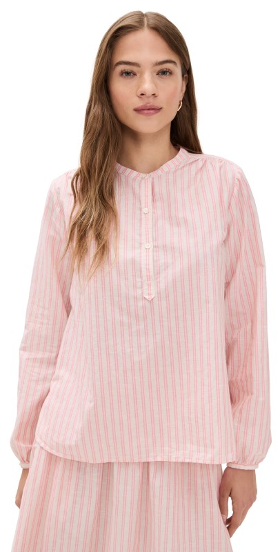 Clare V. St. Martin Top Peony/Tan Cotton/Linen Stripe