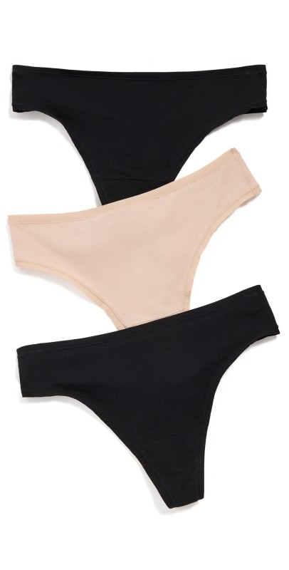 Natori Natori Bliss Bare Cotton Thong 3-Pack Black/Black/Café