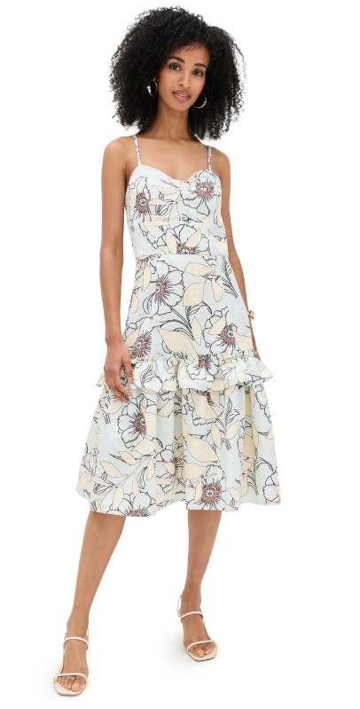 TRUTH Paneled Midi Dress Blue Tropic Print