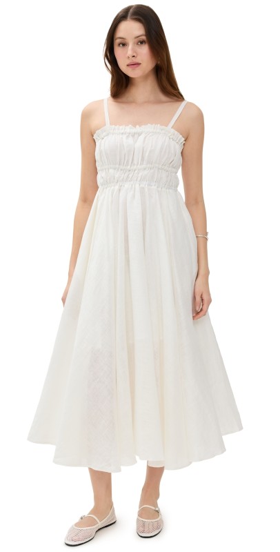 MEIMEIJ Strap Maxi Dress with Gathers at Bust Off White