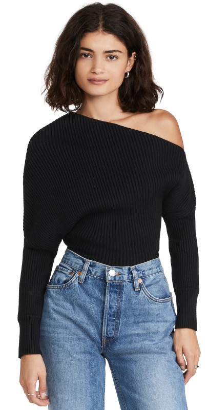 Line & Dot Blair Off Shoulder Sweater Black
