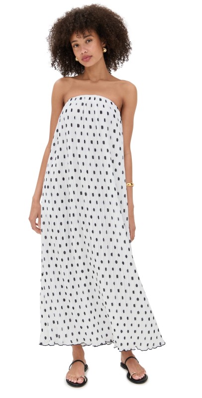 endless rose Strapless Pleated Polka Dot Maxi Dress White/Black