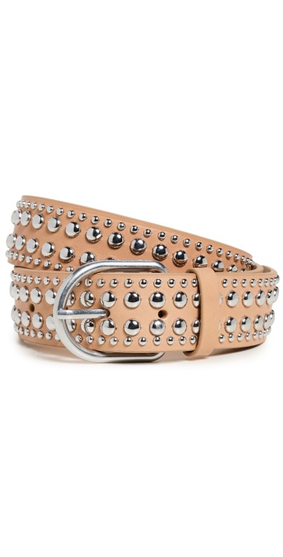 Loeffler Randall Isaac Studded Belt Honey Vachetta w/ Nickel Studs