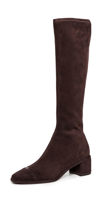 Tory Burch Cap Toe Knee High Boots 55mm Cocoa Suede