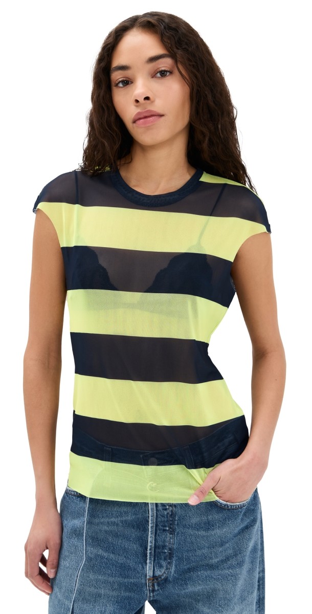 AFRM Nina Crew Neck Mesh Top Lime Rugby