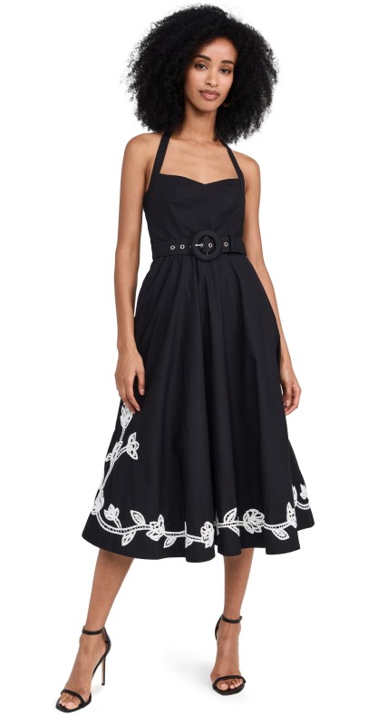 Hemant and Nandita Midi Dress With Buckle Belt Black White