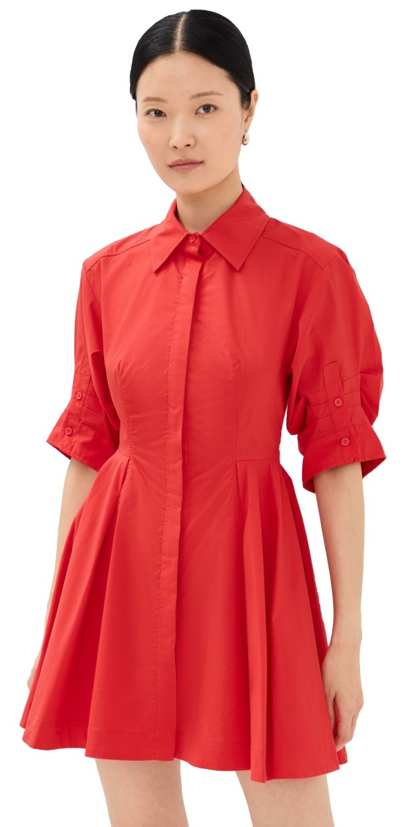 SIMKHAI Jazzie Short Sleeve Mini Dress Fiery Red