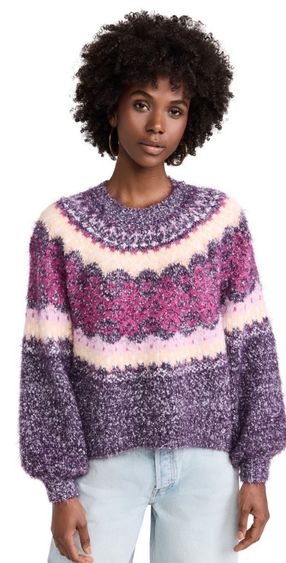 Free People Festive Frost Sweater Blackberry Wine Comb