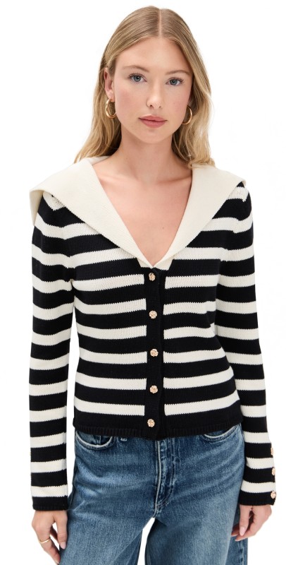 ASTR the Label Analissa Cardigan Stripe Cream Black