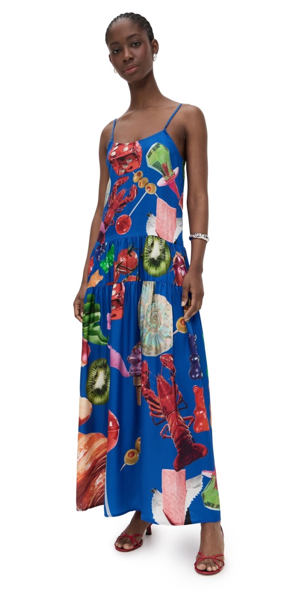 BruceGlen Blue Print Tiered Maxi Dress Blue Print