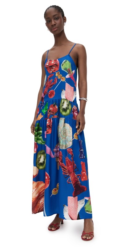 BruceGlen Blue Print Tiered Maxi Dress Blue Print