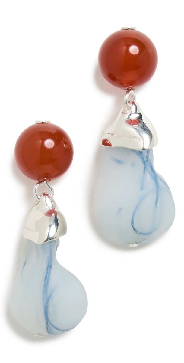 Completedworks Bio-Resin and Agate Drop Earrings Pink Silver Plated