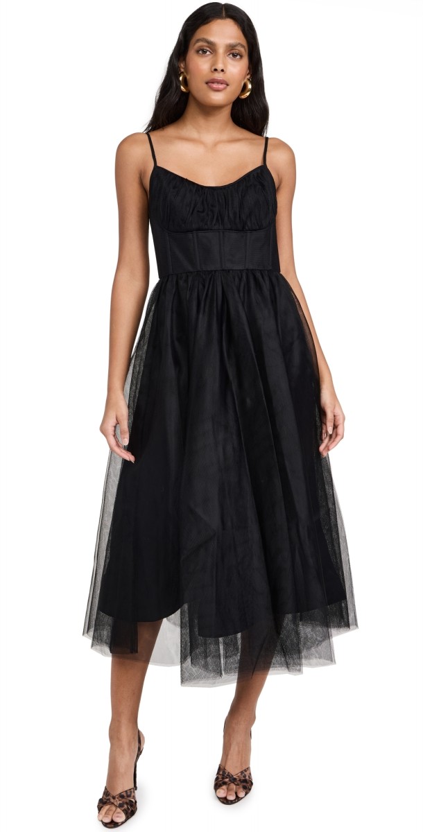 Zimmermann Tulle Corset Midi Dress Black
