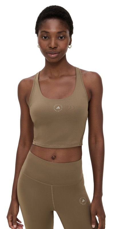 adidas by Stella McCartney ASMC TrueStrength Yoga Crop Top Brown Moss