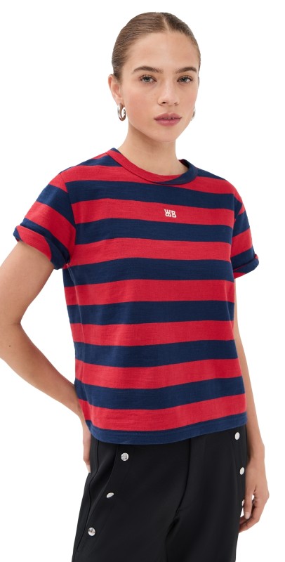 Wales Bonner City Cropped T Shirt Red/Navy