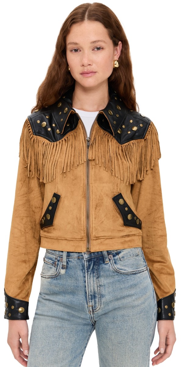 Show Me Your Mumu Wilson Jacket Sepia Faux Suede Faux Leather