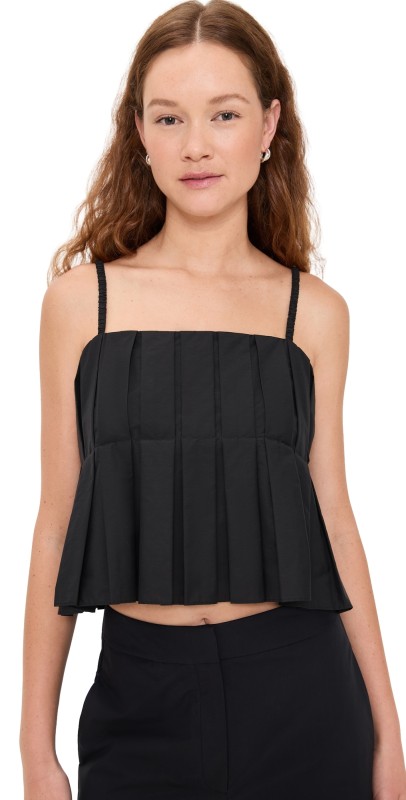 Theory High Low Pleated Cami Black