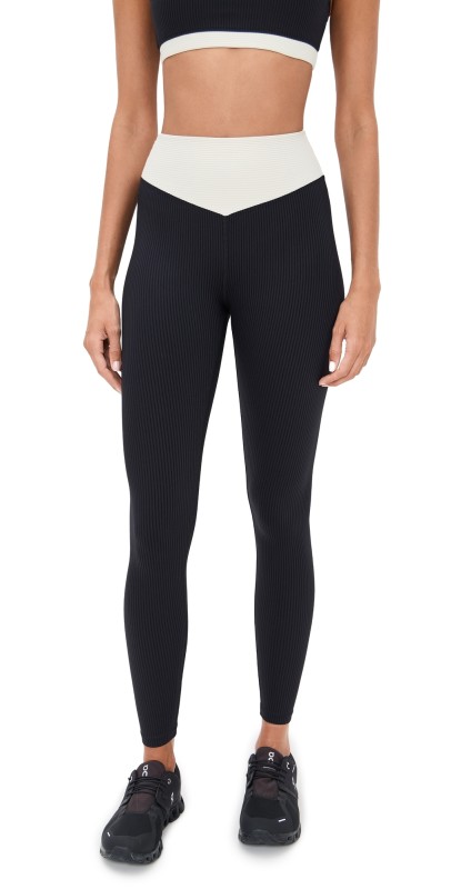 Year of Ours Ribbed Dip Leggings Black/Cream