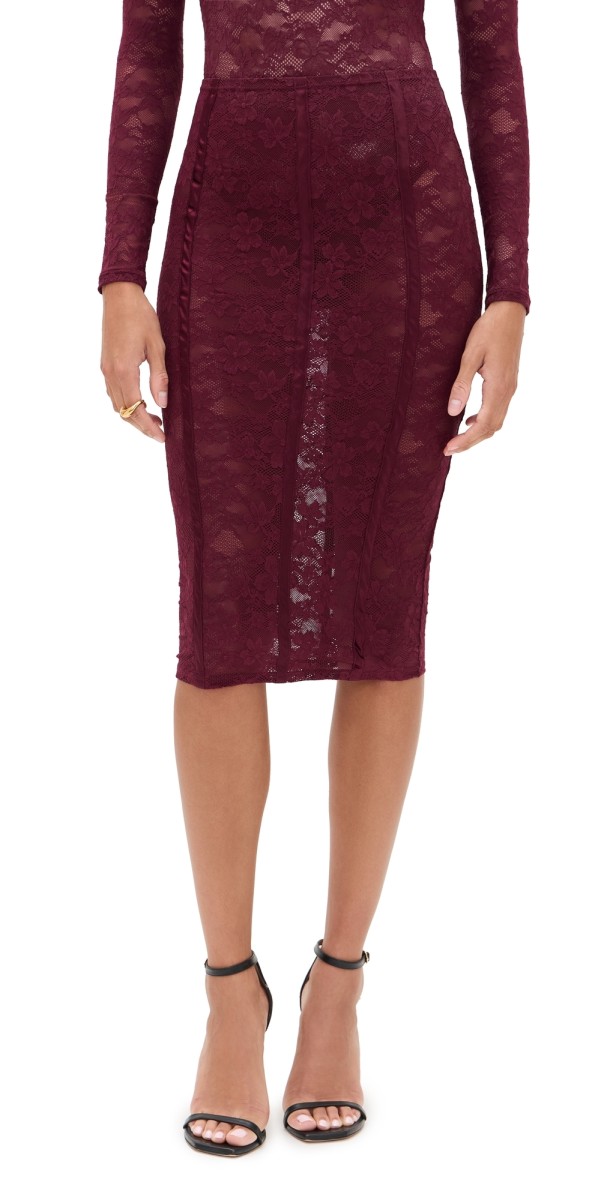 Fleur du Mal Le Stretch Lace Pencil Skirt Auburn