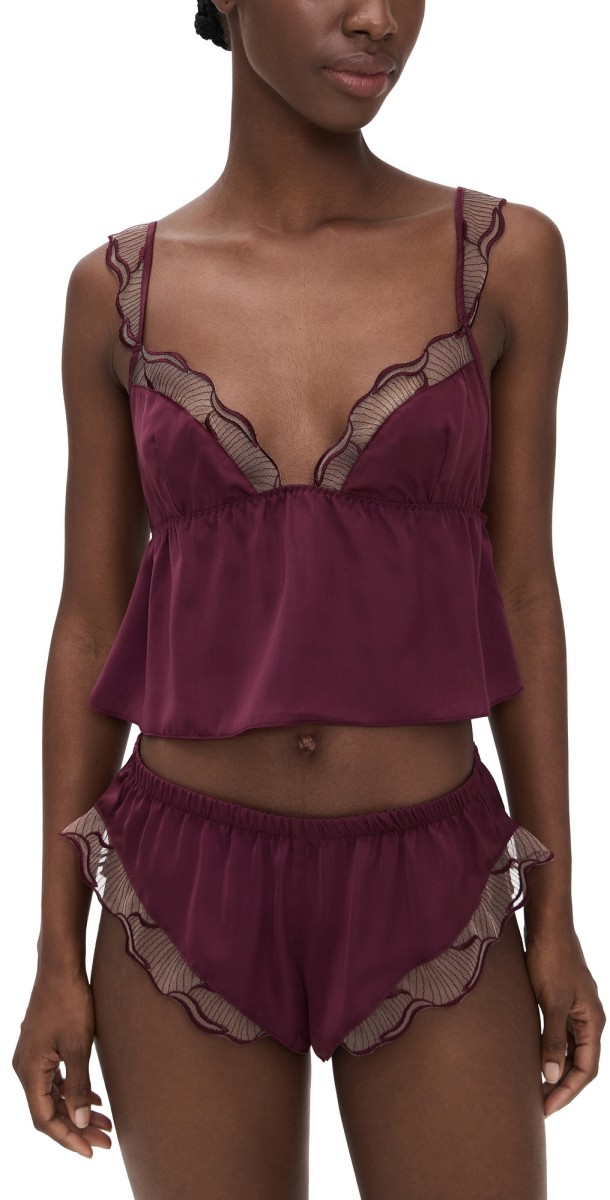 Bluebella Marabel Luxury Satin Cami and Shorts Set Cherry Lacquer/Sheer
