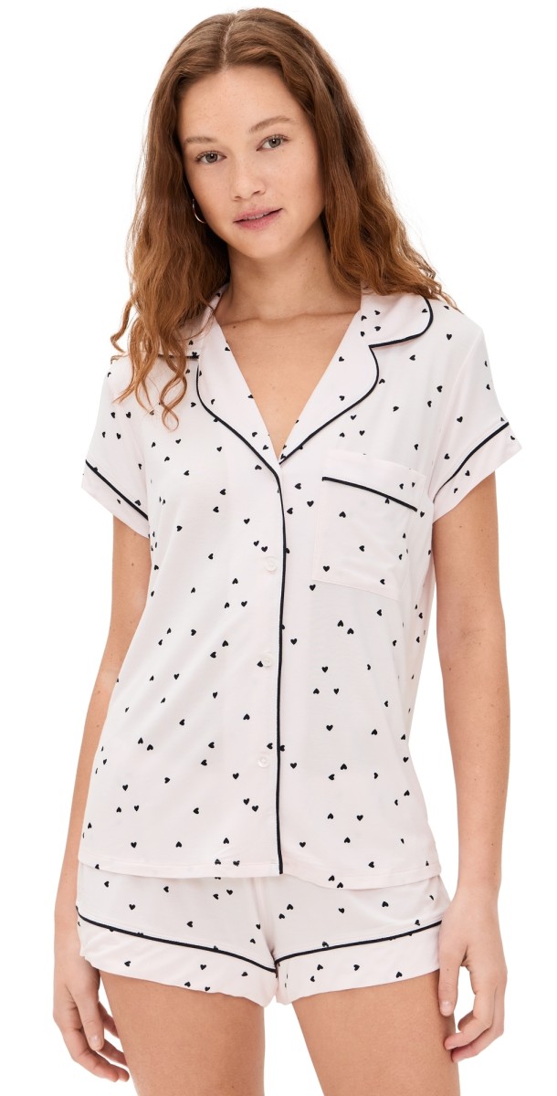 Eberjey Gisele Printed Shortie Set Little Heart Sorbet Pink/Black