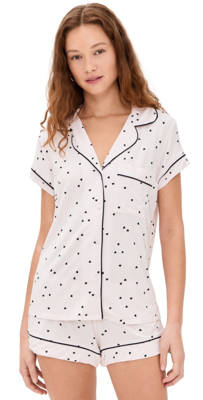 Eberjey Gisele Printed Shortie Set Little Heart Sorbet Pink/Black