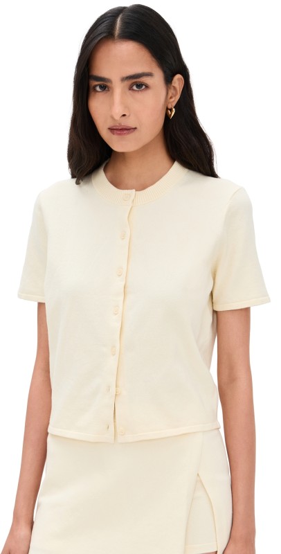LE BOP Short Sleeve Cardigan Butter Yellow
