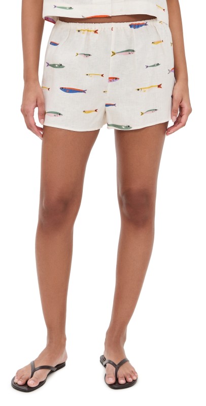 STAUD Paddle Linen Shorts Pop Sardines Ivory