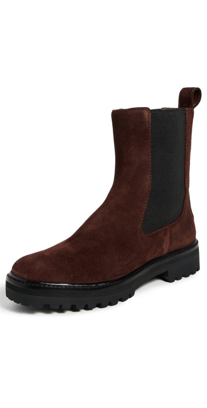 Reformation Katerina Lug Sole Chelsea Boots Espresso Suede