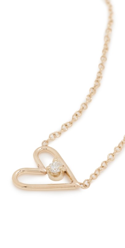 Zoe Chicco 14k Gold Open Heart Diamond Necklace 14k Yellow Gold