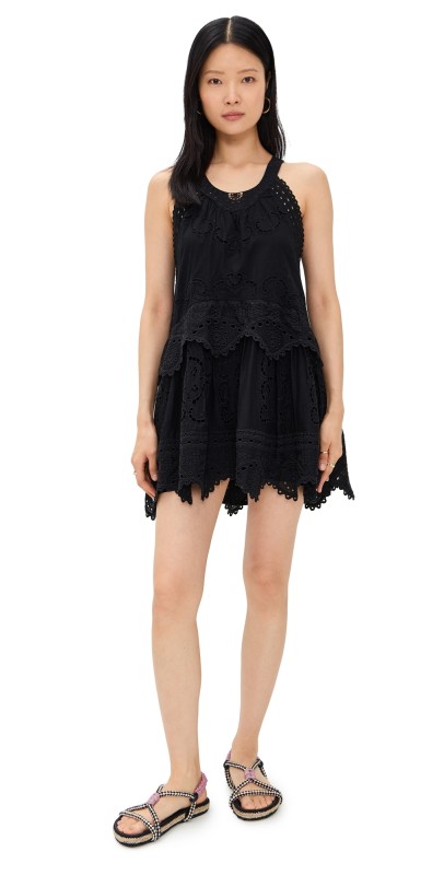 Sea Dahlia Eyelet Tank Dress Black