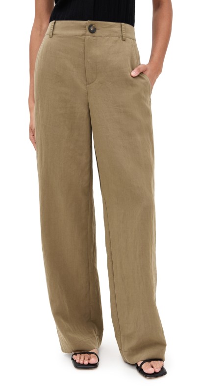 Vince Mid Rise Relaxed Wide Leg Pants Tapenade