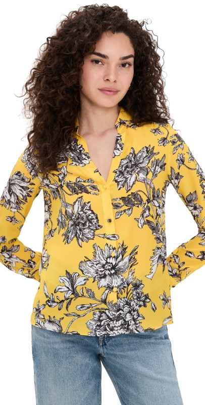 alice + olivia Eloise Button Down Blouse BLOOMING WILD GOLDEN HOUR
