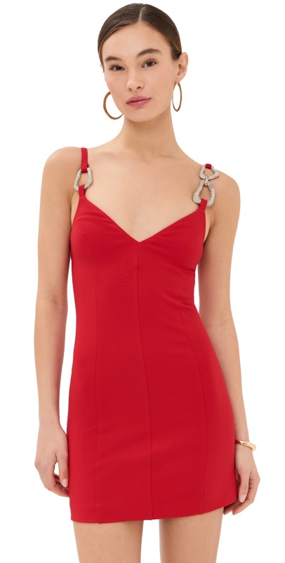 AREA Crystal Link Mini Dress Carmine